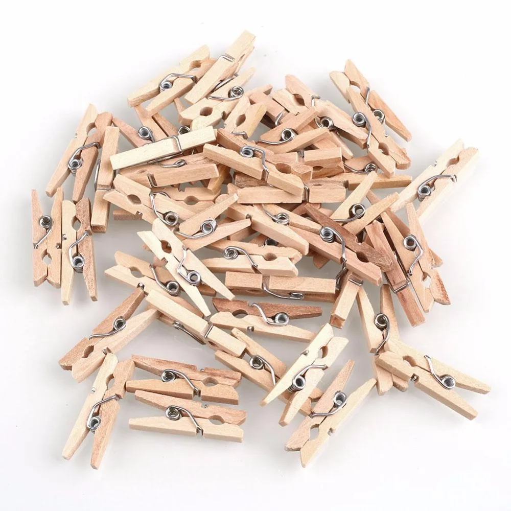 

150pcs Mini Natural Wooden Clothes Photo Paper Clothespin Craft Clips 25mm Home Wooden Clothes Spring Clips