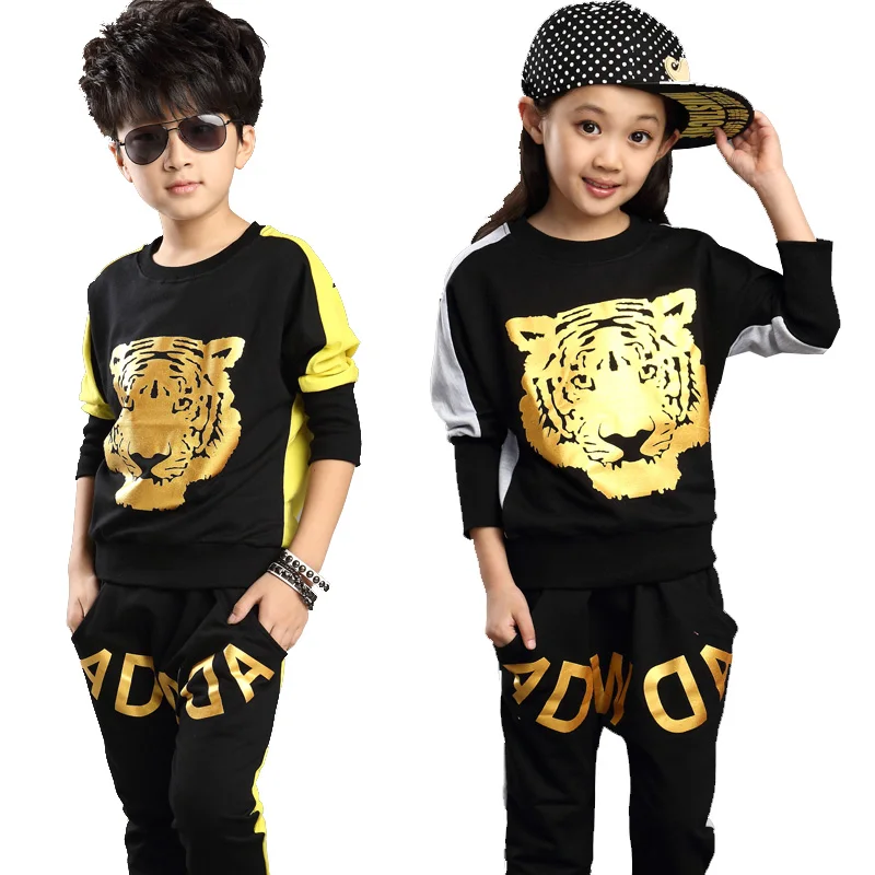 2015 Лидер продаж Детский Комплект комплекты для девочек весна Комплекты для мальчиков ребенок тигра детская одежда набор толстовка Twinset