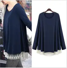 

autumn and winter plus-size ladies tops Women's clothing Casual fashion full sleeve loose draped Mesh patchwork T-Shirts Y057