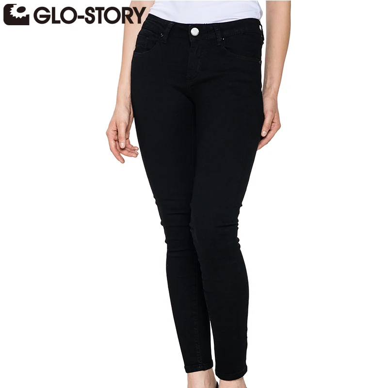 

GLO-STORY 2018 Fashion Women Jeans Mid-Rise Skinny Women Boyfriend Jeans Slim Ripped Denim Pencil Pants WNK-2104B