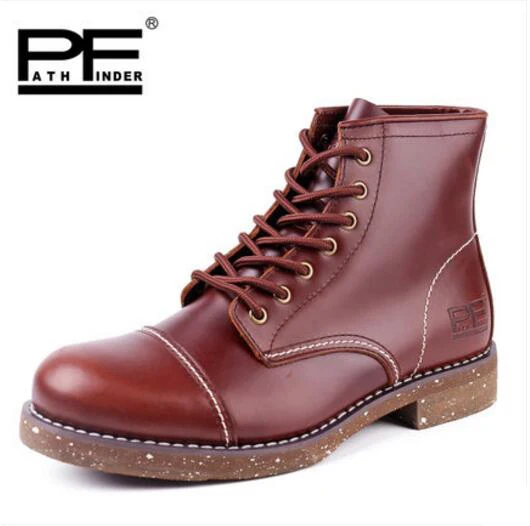 Pathfind Men Genuine Leather winter ankle Boots Motorcycle Martin Tooling mens Outdoor Shoes Western Botas Black red brown pathfind women genuine leather ankle boots zapatos mujer handmade martin timber shoes tooling 2018 womens outdoor western botas