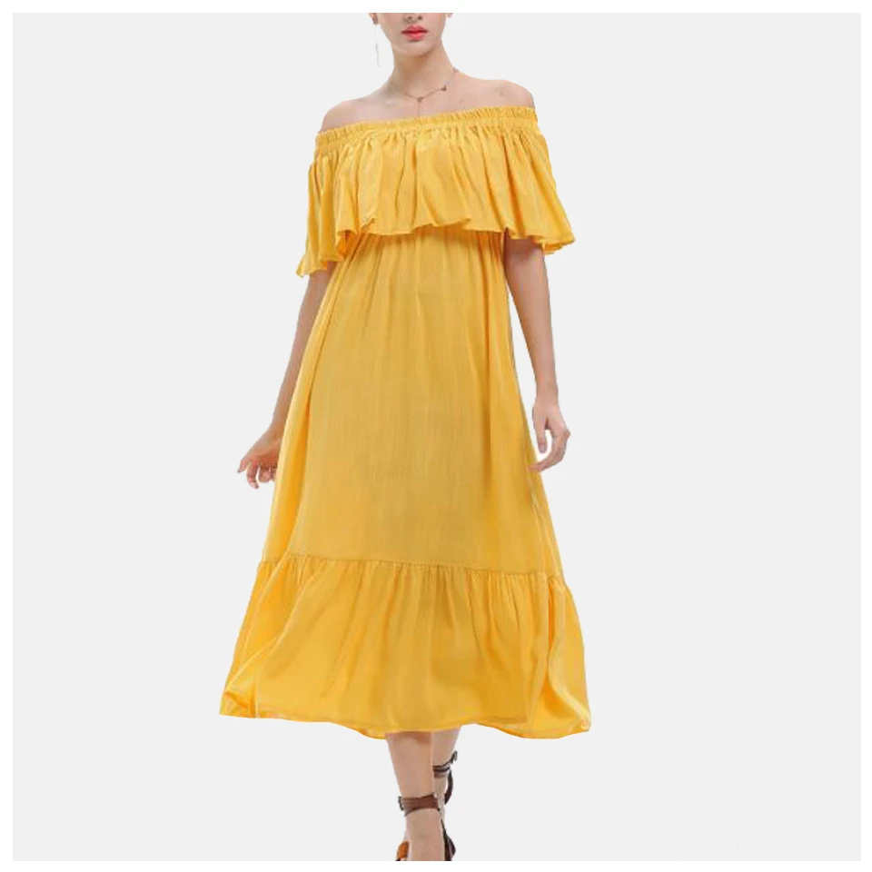yellow frill maxi dress