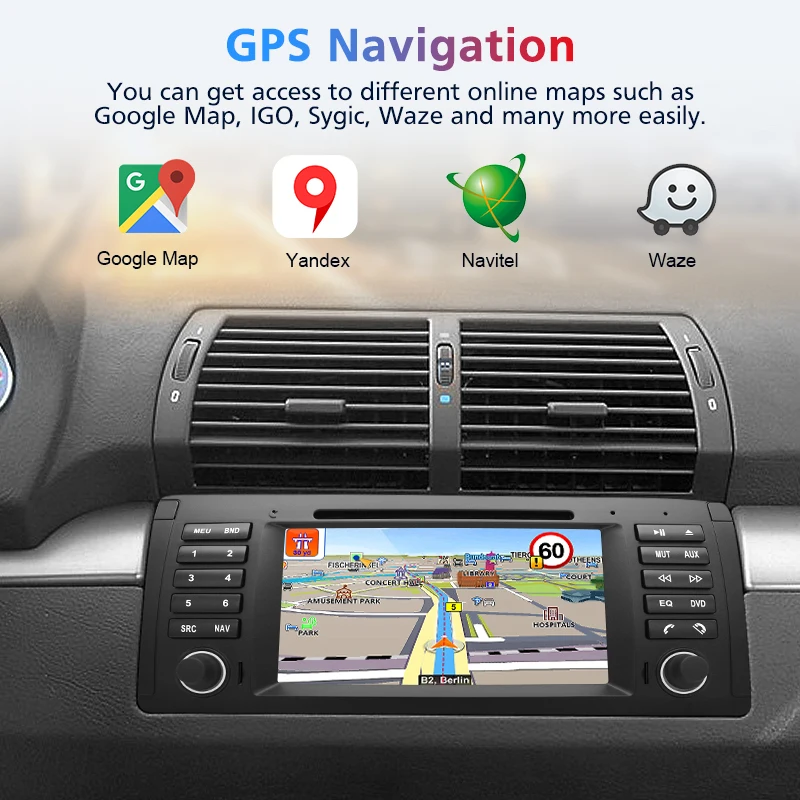Discount Junsun Android 8.1 Navigation WIFI  CD playback 2+32GB Car Multimedia Player GPS Navi Auto DVD Radio for 5 Series E39 BMW X5 E 3