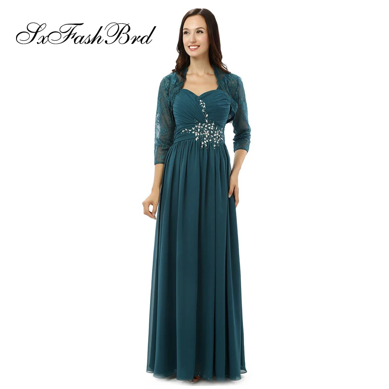 Ruffle Sweetheart Met Jasje EEN Lijn Floor Lengte Lange Chiffon Wedding Party Dress Moeder van de Bruid Jurken voor Vrouwen Ruffle Sweetheart Met Jasje EEN Lijn Floor Lengte Lange Chiffon Wedding Party Dress Moeder van de Bruid Jurken voor Vrouwen