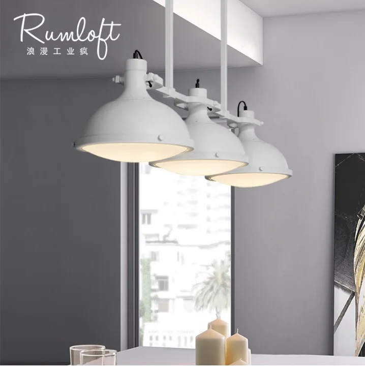 

3-Light Barn Lamps for Kitchen Island / Metal Shade with Diffuser / 52 or 82cm High