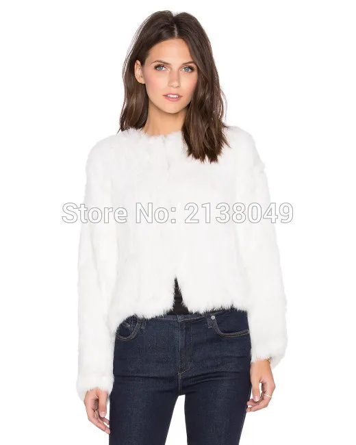

SF0030 Women Fashion Garment Short Style Hand Knitted Rabbit Fur Coats