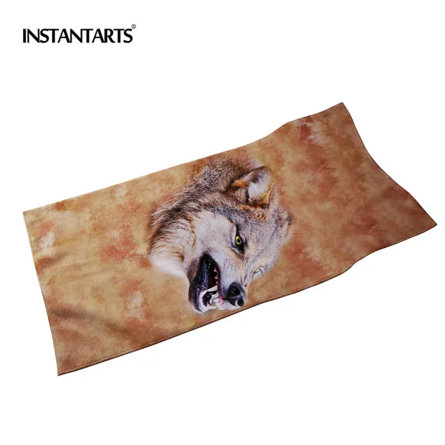 INSTANTARTS Cotton Microfiber Soft Bath Towels 3D Tiger Wolf Printed Quick Dry Sport Swimming Beach Spa Wash Clothing for Adult - Цвет: CC3519