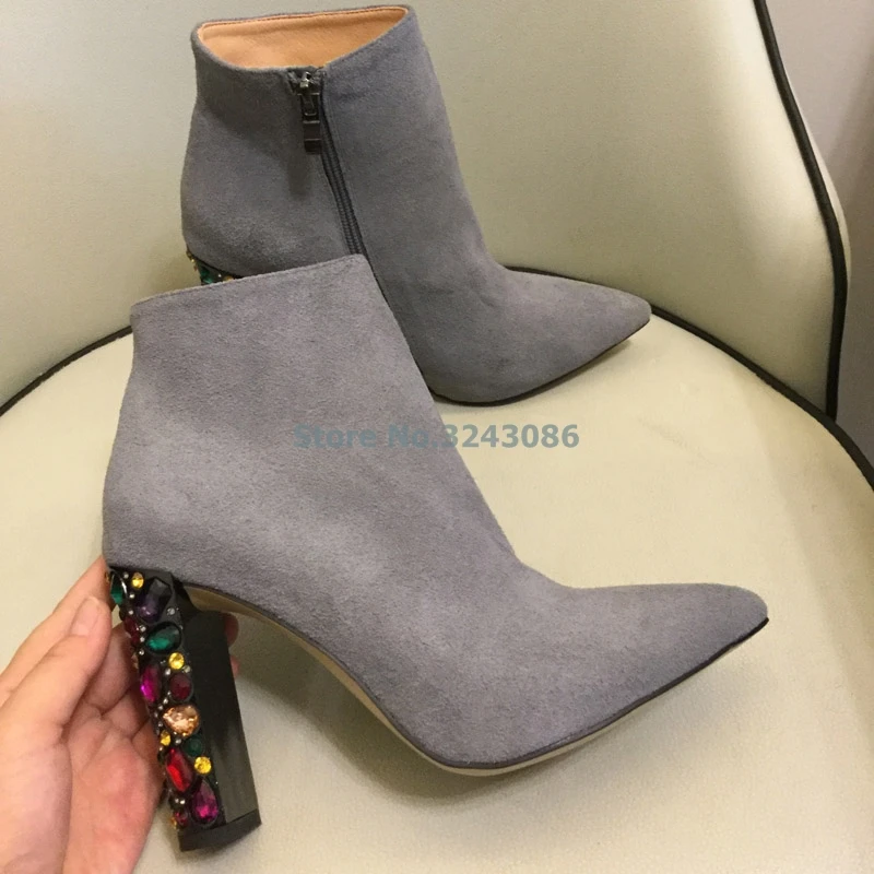 as Gris Pointu Peau Bijoux Cheville Bout Talon Noir Picture As Hauts En Mode Chunky À Talons Femmes Bottes Rouge Coloré Suede Mouton Picture De pZBwZAq