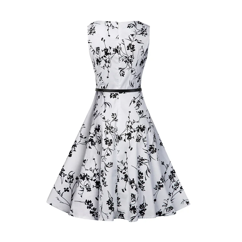 Kostlish 2017 New Summer Dress Women Floral Print Audrey Hepburn 50s 60s A-Line Vintage Dress Sleeveless Party Dresses Plus Size (142)