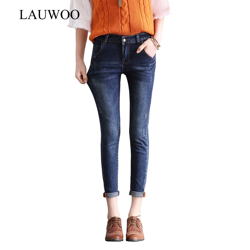 Popular Women Capri Ripped Jeans-Buy Cheap Women Capri Ripped LAUWOO 2017 Ripped Jeans For Women Stretch Jeans women skinny pencil pants jeans Capri pants Femme - Popular Women Capri Ripped Jeans-Buy Cheap Women Capri Ripped