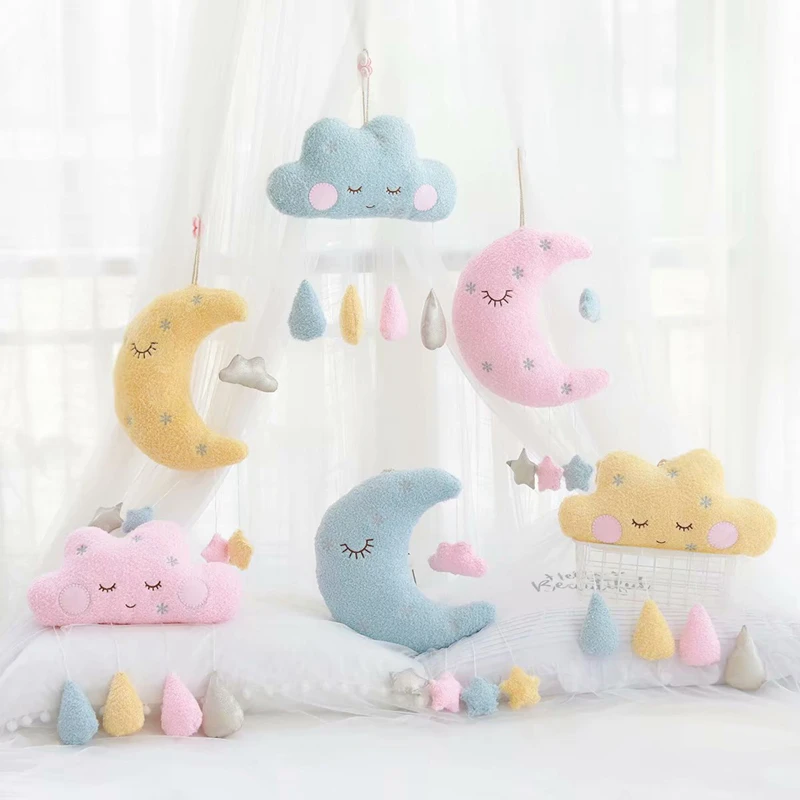 INS Kawaii плюшевая подушка на подтяжках с разноцветными облаками и луной украшение