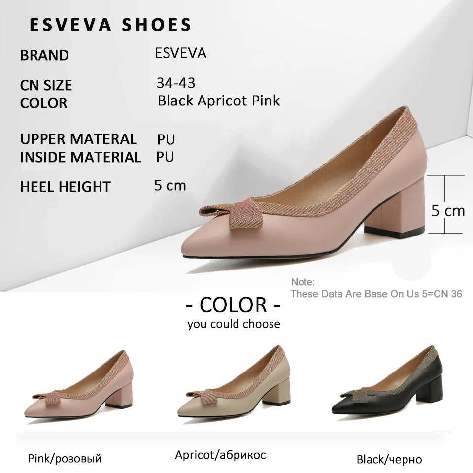 ESVEVA/ г. Весенние женские туфли-лодочки классические элегантные босоножки на высоком квадратном каблуке с острым носком туфли-лодочки без застежки с бантом-бабочкой размеры 34-43