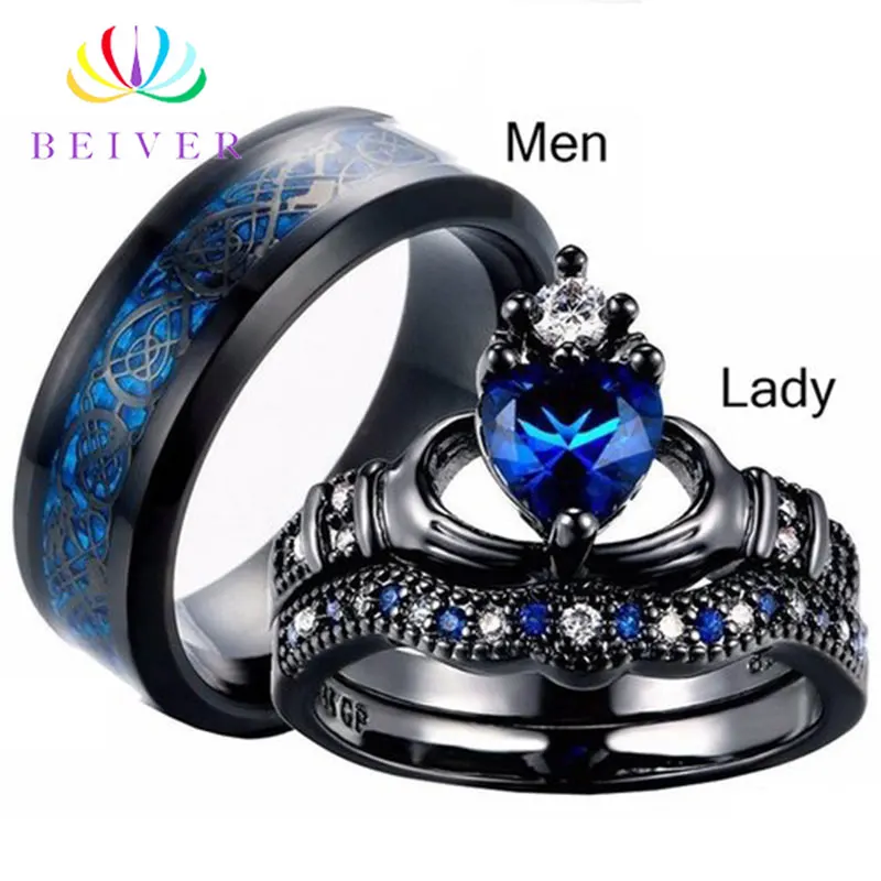 

Beiver Black Couple Rings for Lover Best Gifts For Valentine's Day Wedding Bands Copper/Titanium Steel Rings Drop Shipping