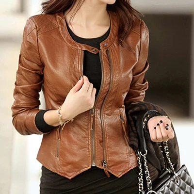 Весенняя и Осенняя короткая женская куртка из натуральной кожи, Женская мотоциклетная одежда из натуральной овчины, Корейская приталенная Дизайнерская куртка - Цвет: Коричневый