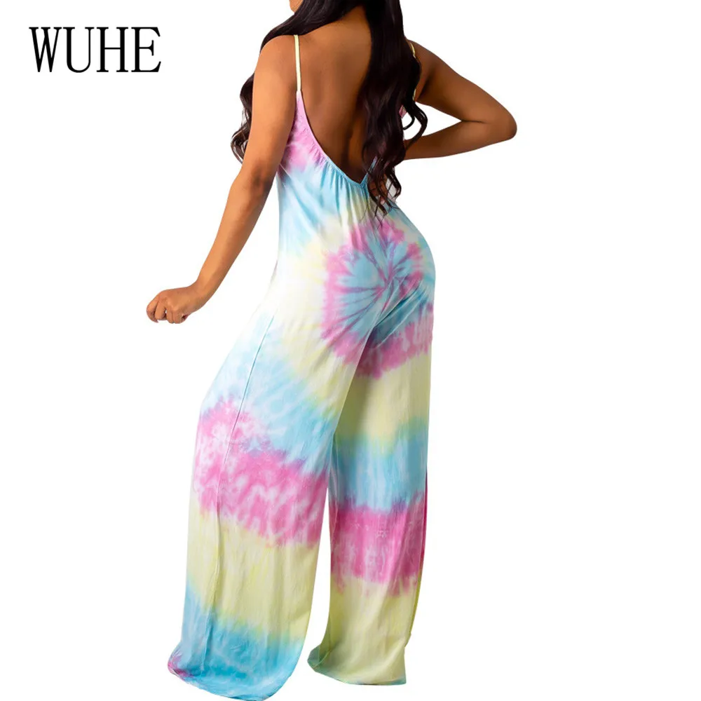 WUHE Hollow Out Sleeveless Wide Leg Playsuits Sexy Deep V Neck Vintage Print Loose Jumpsuits Women Summer Casual Club Overalls WUHE Hollow Out Sleeveless Wide Leg Playsuits Sexy Deep V Neck Vintage Print Loose Jumpsuits Women Summer Casual Club Overalls