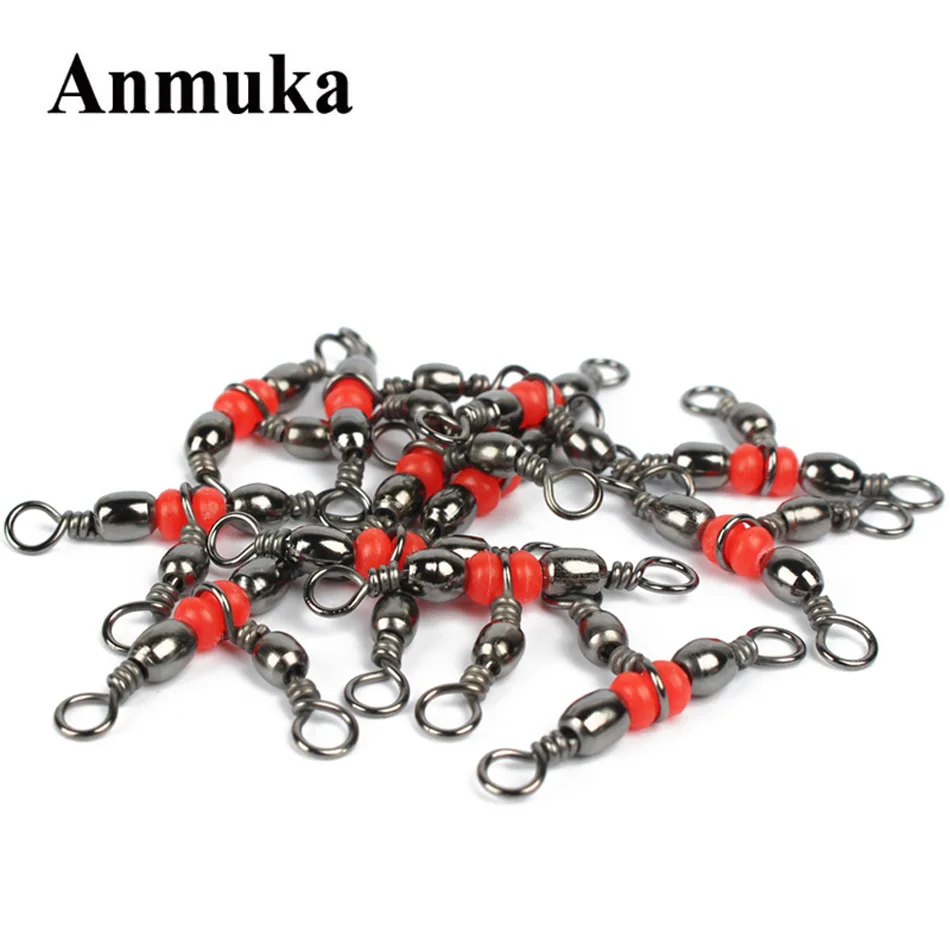 

10 Pcs/box 3 Way Rolling Barrel Swivels Connector Solid Ring Triple Bearing Fishing Swivel Connect With Red Beads