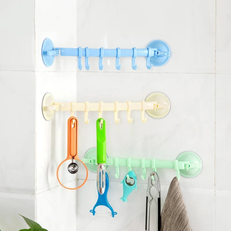 2017 Creative Strong Adhesive 6 Hooks Wall Shelves pp+PVC Material