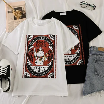 

hot sale harajuku T shirt Women Summer Casual Short Sleeve T-shirts Loose Japanese kawaii Student Fashion Female black white Top