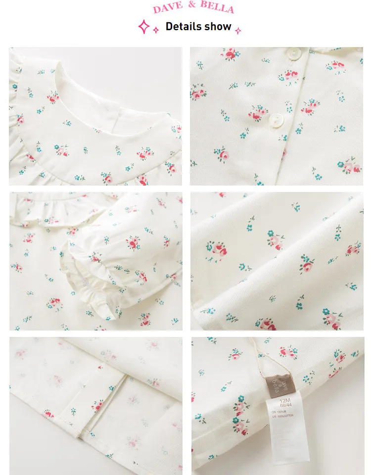 DB11753 dave bella/осенние милые рубашки с цветочным рисунком для маленьких девочек топы из 100% хлопка для малышей, детская одежда высокого качества