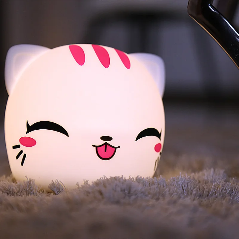 

Cartoon Cat Night Light 7 Color Animal Led Lamps Rechargeable Soft Silicone Baby Nursery Lamps Home Desktop Decor for Kids