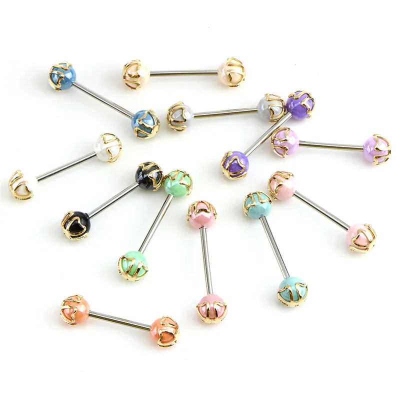 

12Pcs/set Acrylic Tongue Pierced Nipple Ring Barbell Body Piercing Jewelry Studs Ring Barbell Bars Percing Tongue Ring