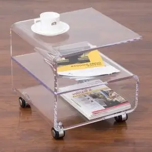 Rolling Acrylic Coffee Tea Table On Wheels, Lucite Perspex Side Magazine Table,Plexiglass Small furnitures ONE LUX