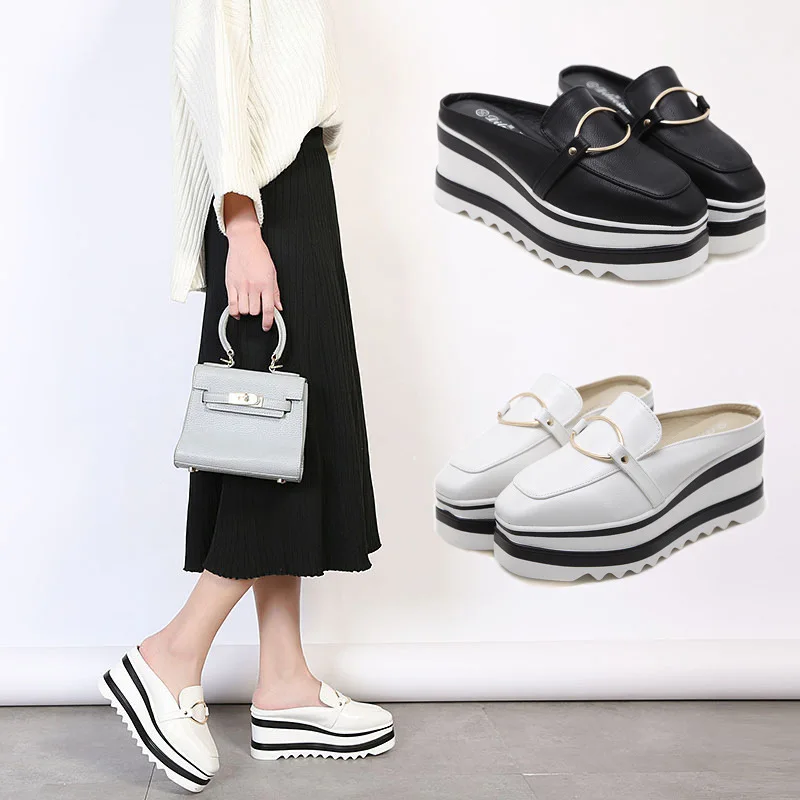 

creeper platform sandals women brand design metal ring decorate muffins lady slippers summer flip flops comfort beach slides