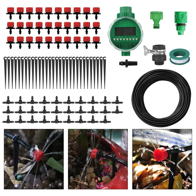BORUiT DIY Micro Drip Irrigation Automatic Watering Timer Kit System With Adjustable Dripper Smart Controller For Garden Plant