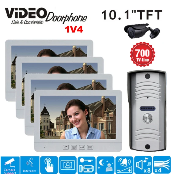 

ZHUDELE  Home security system 10.1" Display Wired Video Door Phone Touch Button Doorbell Intercom IR 700TVL HD Camera 1V4