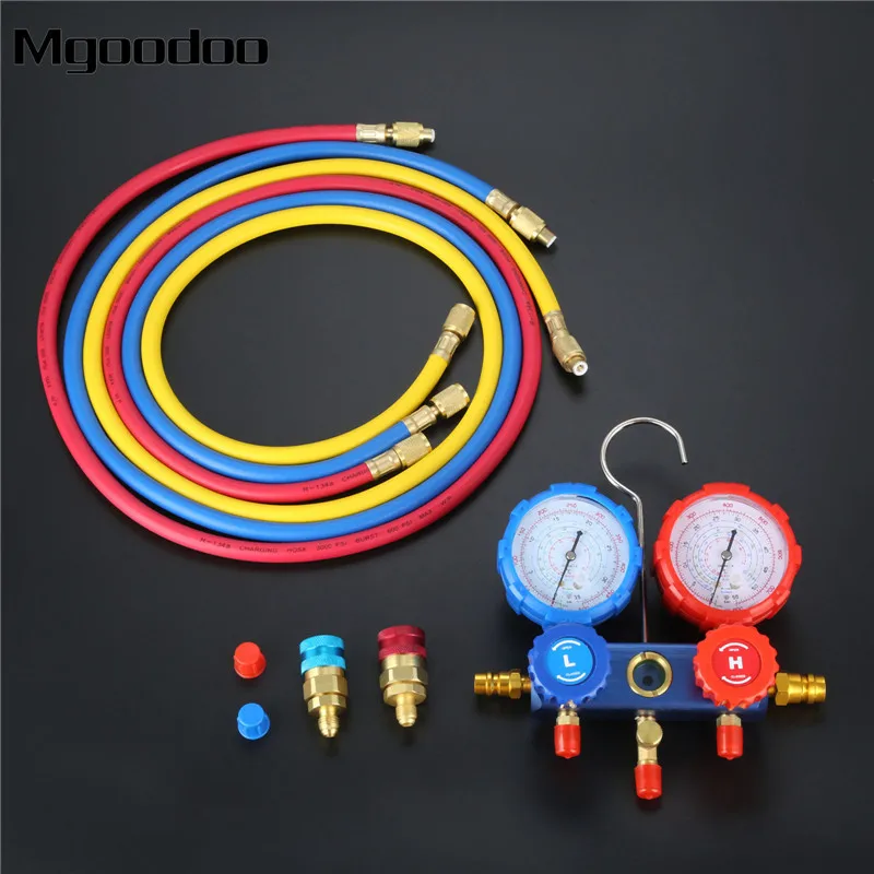 

R134a R12 R22 R502 Manifold Gauge Set HVAC AC Refrigerant w/ 5ft Charging Hoses 36 Hoses R134 Quick Couplers+ACME Adapter 600Psi