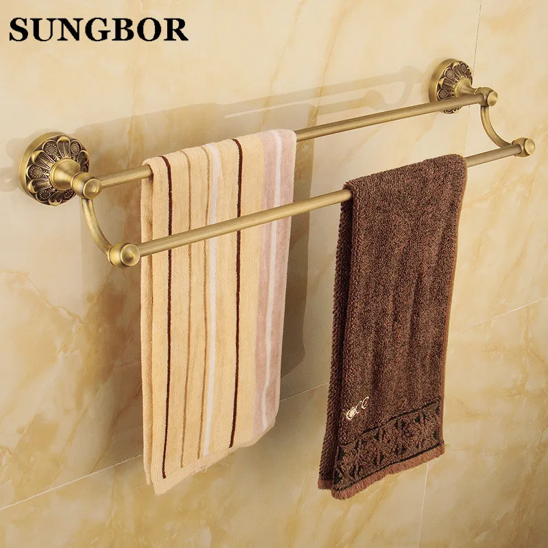 European Antique Brass Double Towel Bars Luxury Towel Rack Towel Bar