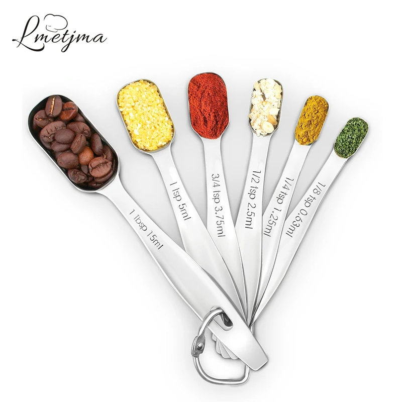 

LMETJMA 6pcs/set Stainless Steel Measuring Spoon Set Measuring Spoons for Thin Mouth Spice Jars Baking Measuring Spoon KC0324-2