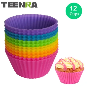 

TEENRA 12pcs/set Round Silicone Muffin Cups Cupcake Cups Silicone Baking Molds Cake Mold Cupcake Muffin Pan Bakeware