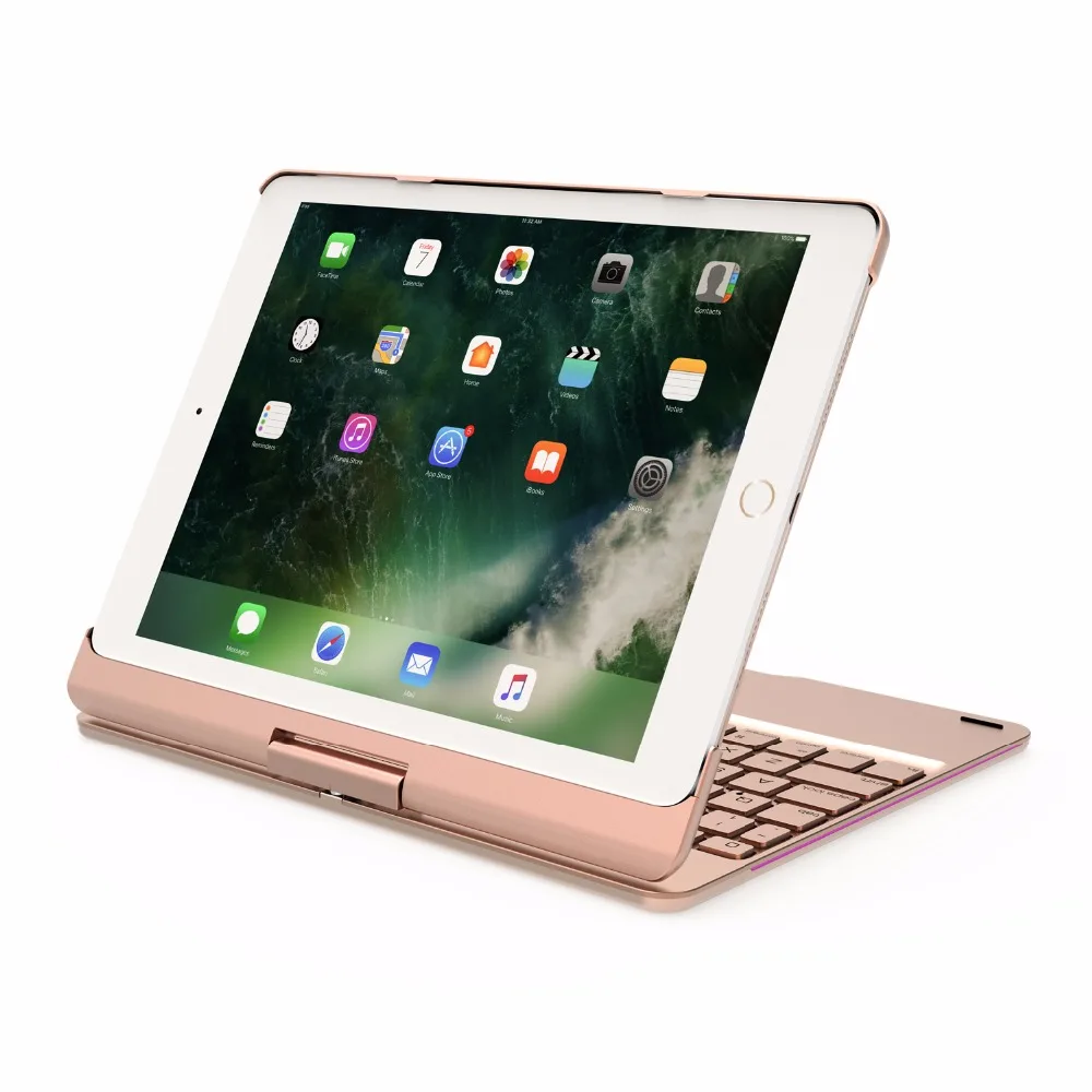 360 Degree Rotable Aluminum 7 Color BackLight Bluetooth Keyboard Case Cover for Apple New iPad 9.7 2017 2018 iPad Air 1 2  5 6-14