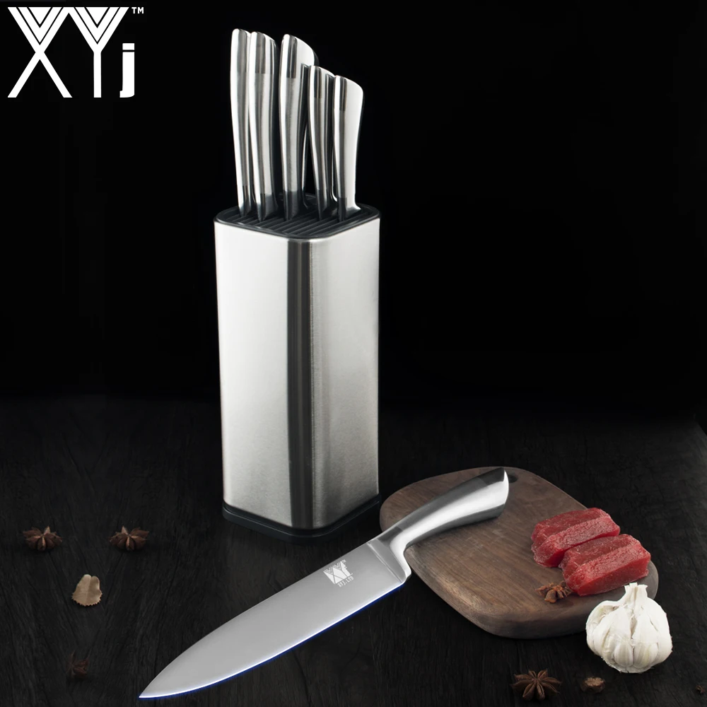 XYj Новое поступление набор кухонных ножей из нержавеющей стали держатель Стенд Блок для очистки овощей утилита Santoku шеф-повара нож для нарезки хлеба
