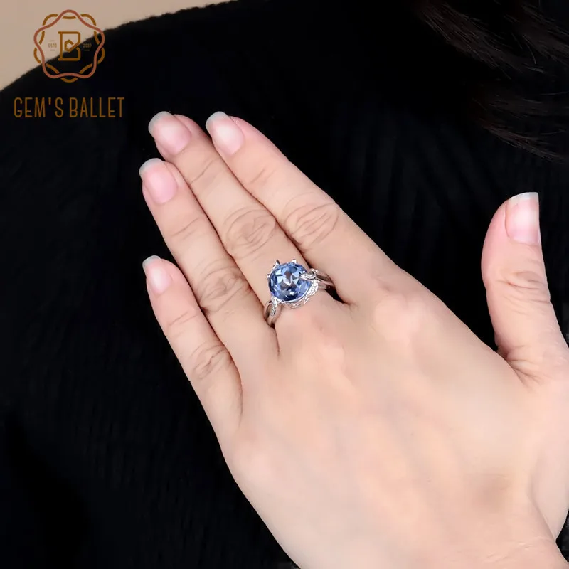 Gem's Ballet 4.79Ct натуральный иолит синий мистический кварцевый камень кольца из натуральной 925 пробы Серебряное кольцо Свадебные ювелирные изделия