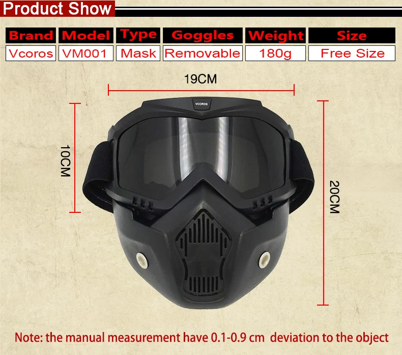 VCOROS модульная маска Съемные очки и рот фильтр идеально подходит для открытого лица мотоциклетный полушлем и винтажные шлемы