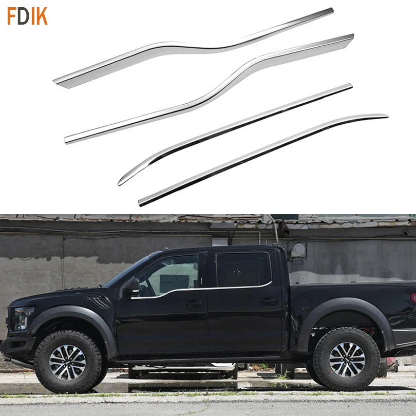 4pcs Stainless Steel Body Door Side Window Molding Trim Strip Cover Garnish Protector for F150 F-150 Raptor 2015-2019