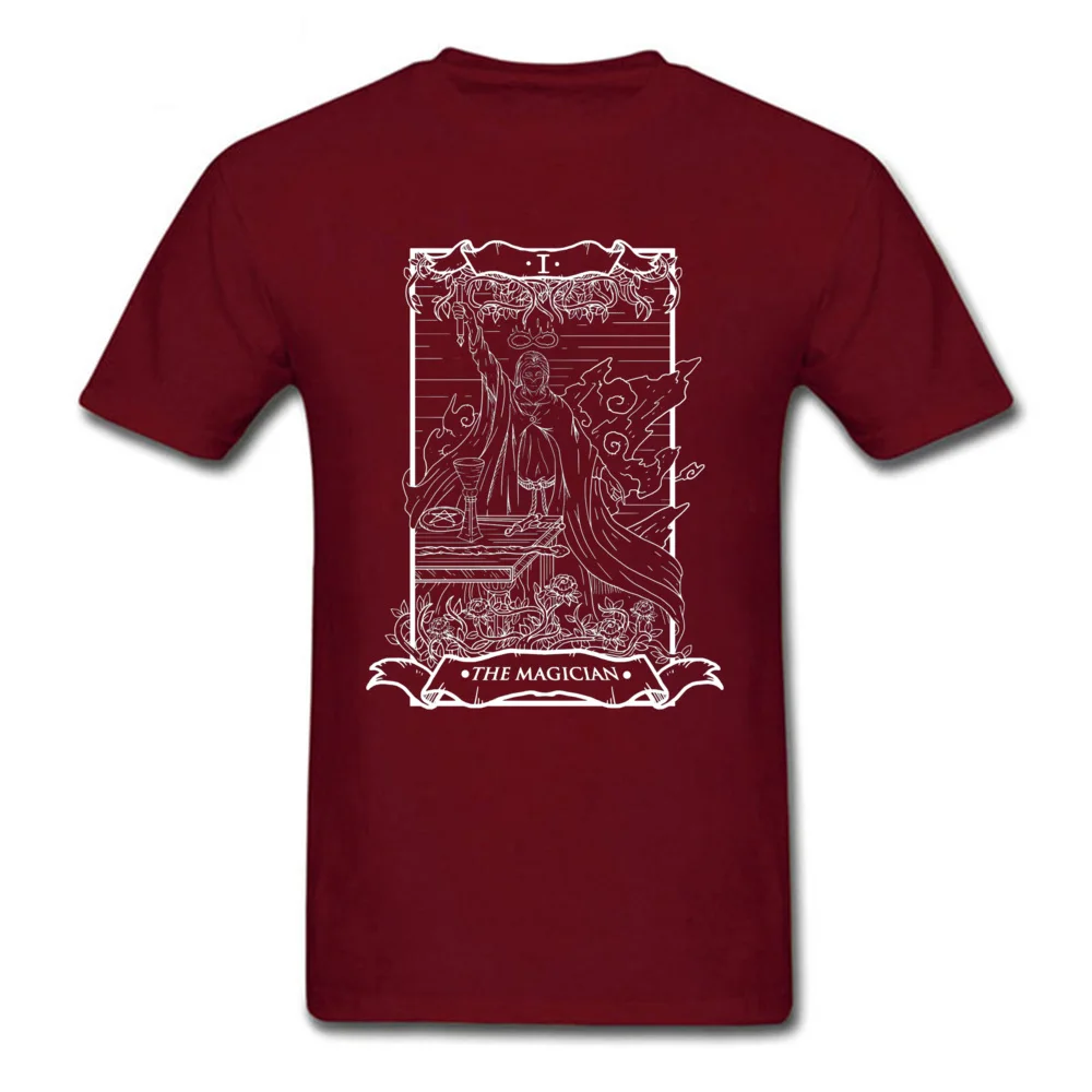 Leisure Design Tops T Shirt Short Sleeve for Men 100% Cotton Summer/Autumn O-Neck T Shirts Printing Tops Shirt Fashionable Tarot Card The Magician Dark Edition 4711 maroon
