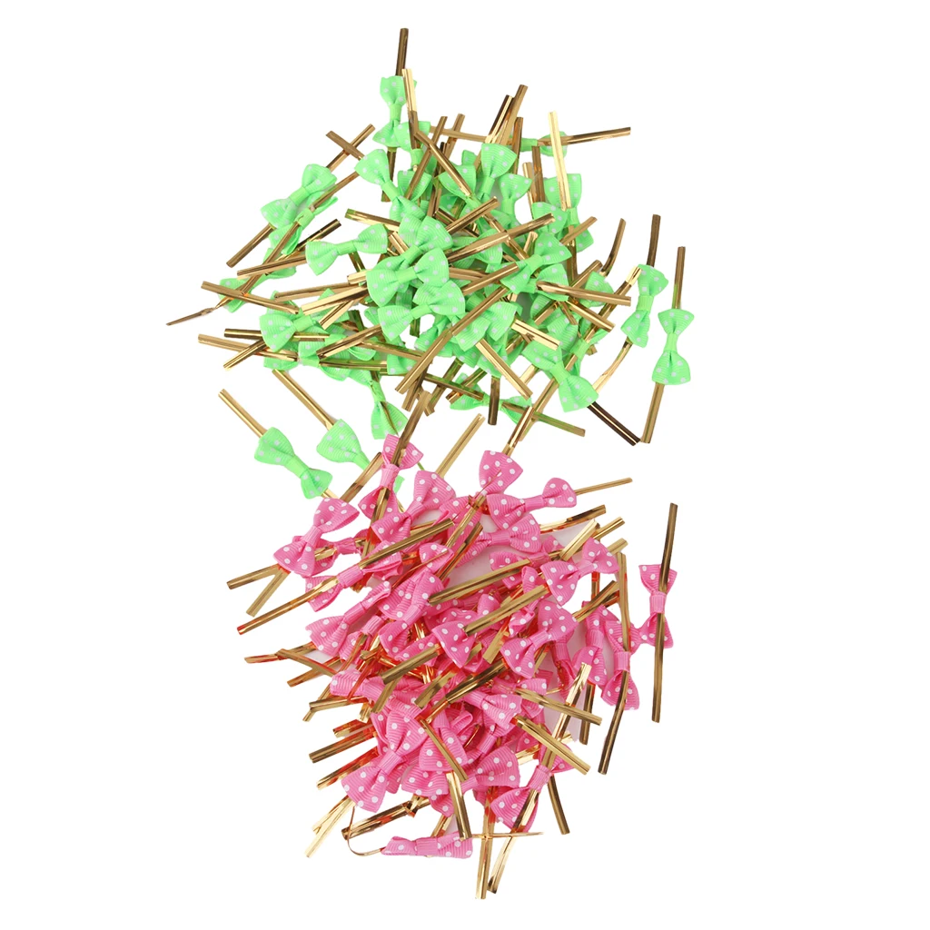 100pcs Ribbon Bow Ties Metallic Twist Wire Ties For Candy Lollipop Cake Pop Cello Bags DIY Crafts Supplies