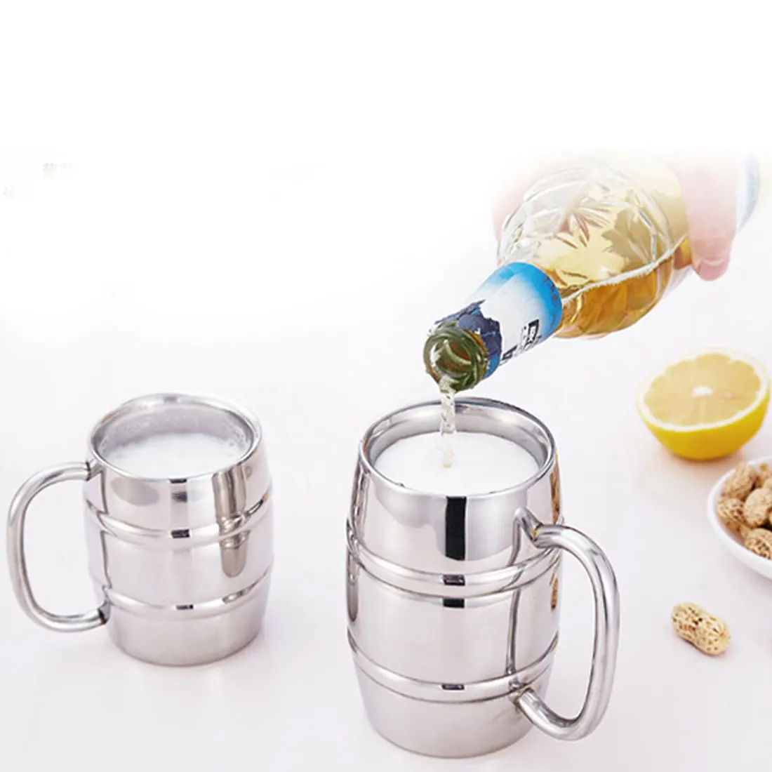 

320ML Double Stainless Steel Cup Mug Outdoor Camping Portable Tea Coffee Beer Cup With Handle