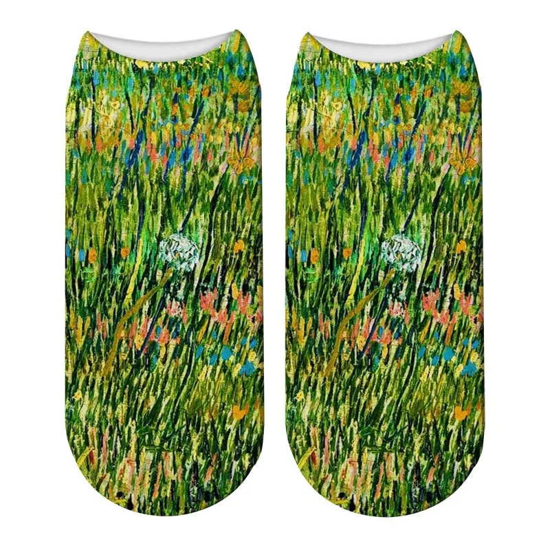 Мужские и женские 3D принтованные Ретро подсолнухи ван Гога Картина маслом художественные носки женские хлопковые носки с низкой лодыжкой женские забавные носки 7S-ZWS51