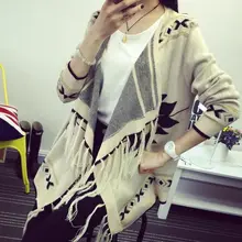 The new spring and summer 2017 Korean folk style fringed cloak loose irregular shawl knitted cardigan