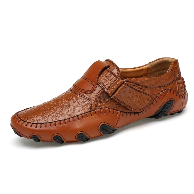 Jkpudun мужской повседневная обувь из натуральной кожи Для мужчин s Лоферы Элитный бренд модная дышащая обувь для вождения слипоны; удобные мокасины - Цвет: Коричневый
