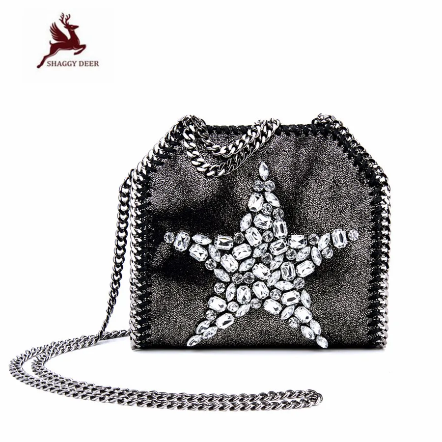 

Shaggy Deer NEW Shiny Rhinestones PVC Fold-Over Mini Chain Bag Falabellas Cute Lady Leisure High Quality Bag
