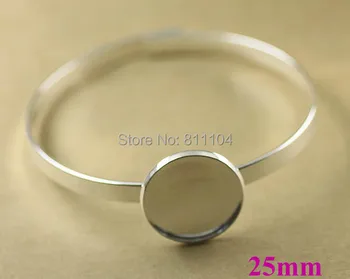 

25mm New Silver Plated Brass Blank Round Bezel tray Glass Cabochon Bases Cuff Bracelet Lock Bangle Settings Findings Wholesale