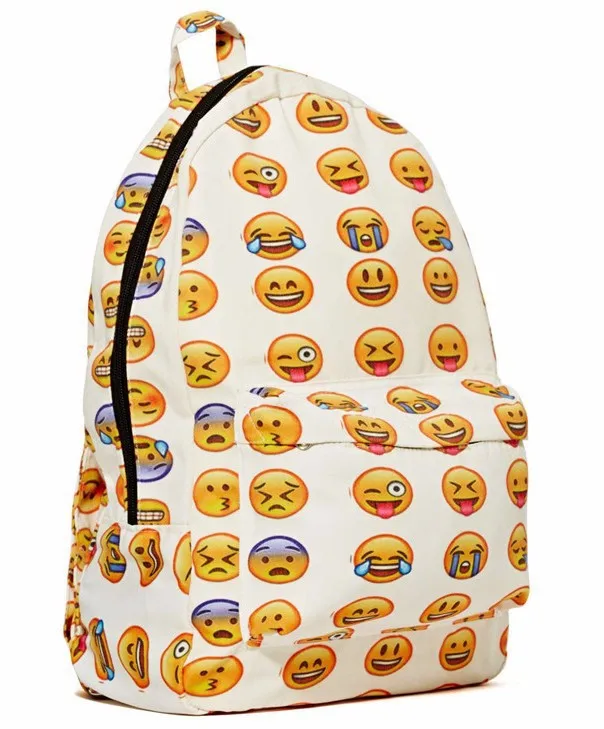 2016 довольно стиль женщины холст рюкзаки смайлик Emoji лицо печать школьный