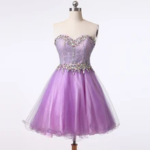 Exquisite 2016 Kurze Perlen Lavendel Heimkehr Kleid Schatz Weg Von der Schulter Zip Zurück Graduation Prom Cocktail Party Kleid