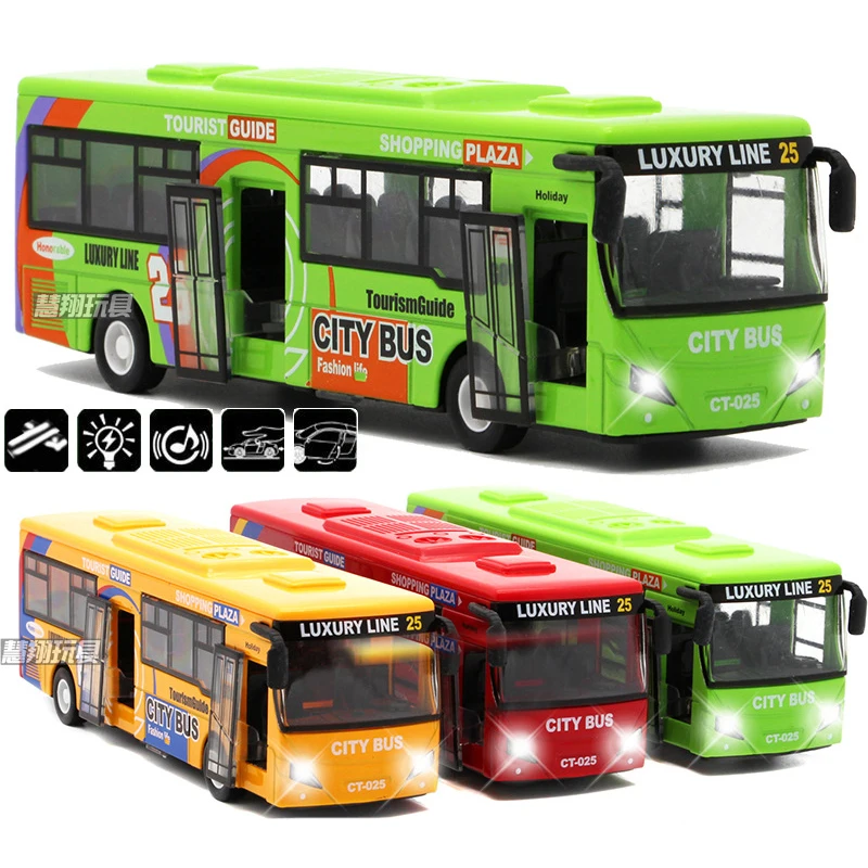 

New 1:32 alloy car model high simulation city bus metal diecasts toy vehicles pull back flashing musical free shipping