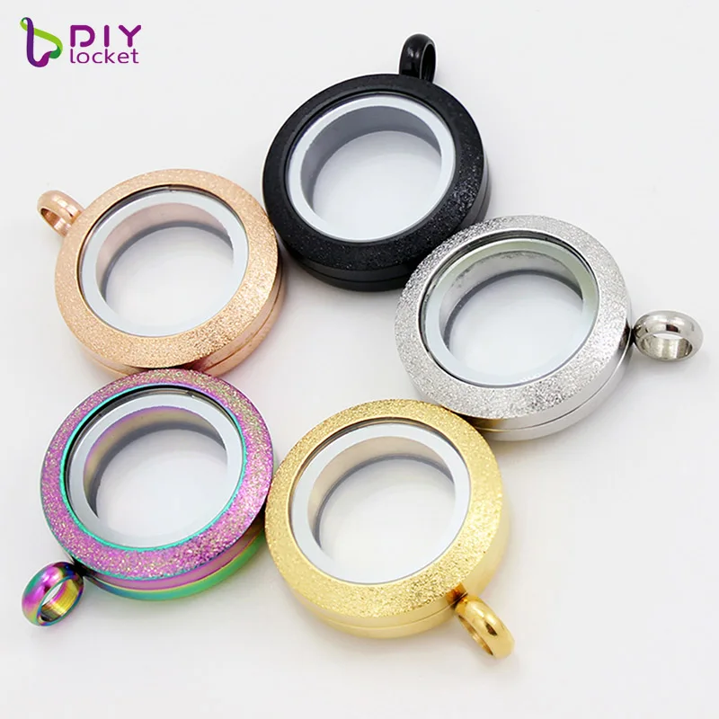 

20mm Stainless Steel Round Scrub Glass Locket Necklace Wholesale, Accept customization LSSS02-20MM
